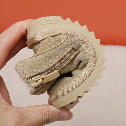 New Winter Baby Snow Boots Leather Warm Plush Infant Shoes Zip Side Soft Sole Fashion Toddler Boys Girls Cold Boots