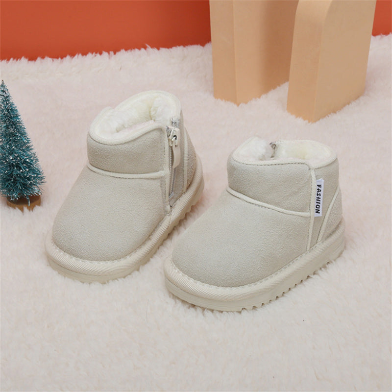 New Winter Baby Snow Boots Leather Warm Plush Infant Shoes Zip Side Soft Sole Fashion Toddler Boys Girls Cold Boots