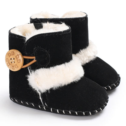 Winter Baby Plush Thickened Warm Rubber Sole Snow Boots, Anti Slip Indoor Outdoor First Step Toddler Walking Shoes