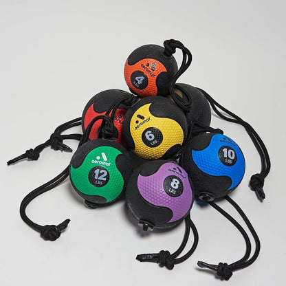 Elite Power 39 Rope 12 lb Medicine Ball for Exercise 9 Dia Workout Ball Weighted Exercise Color-Coded Wall Ball