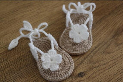 Handmade Crochet Baby Flip Flop Sandals, Summer Baby Sandals with Puff Flowers, Cute Crochet Baby Sandals
