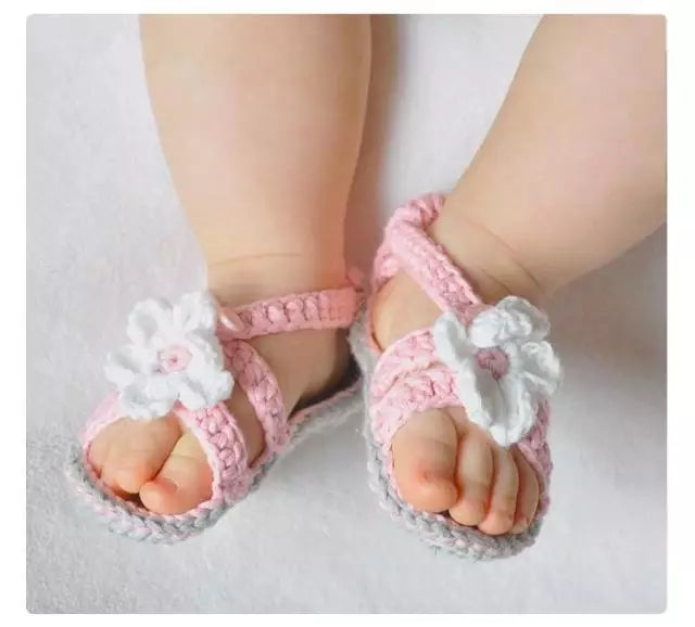 Handmade Crochet Baby Flip Flop Sandals, Summer Baby Sandals with Puff Flowers, Cute Crochet Baby Sandals