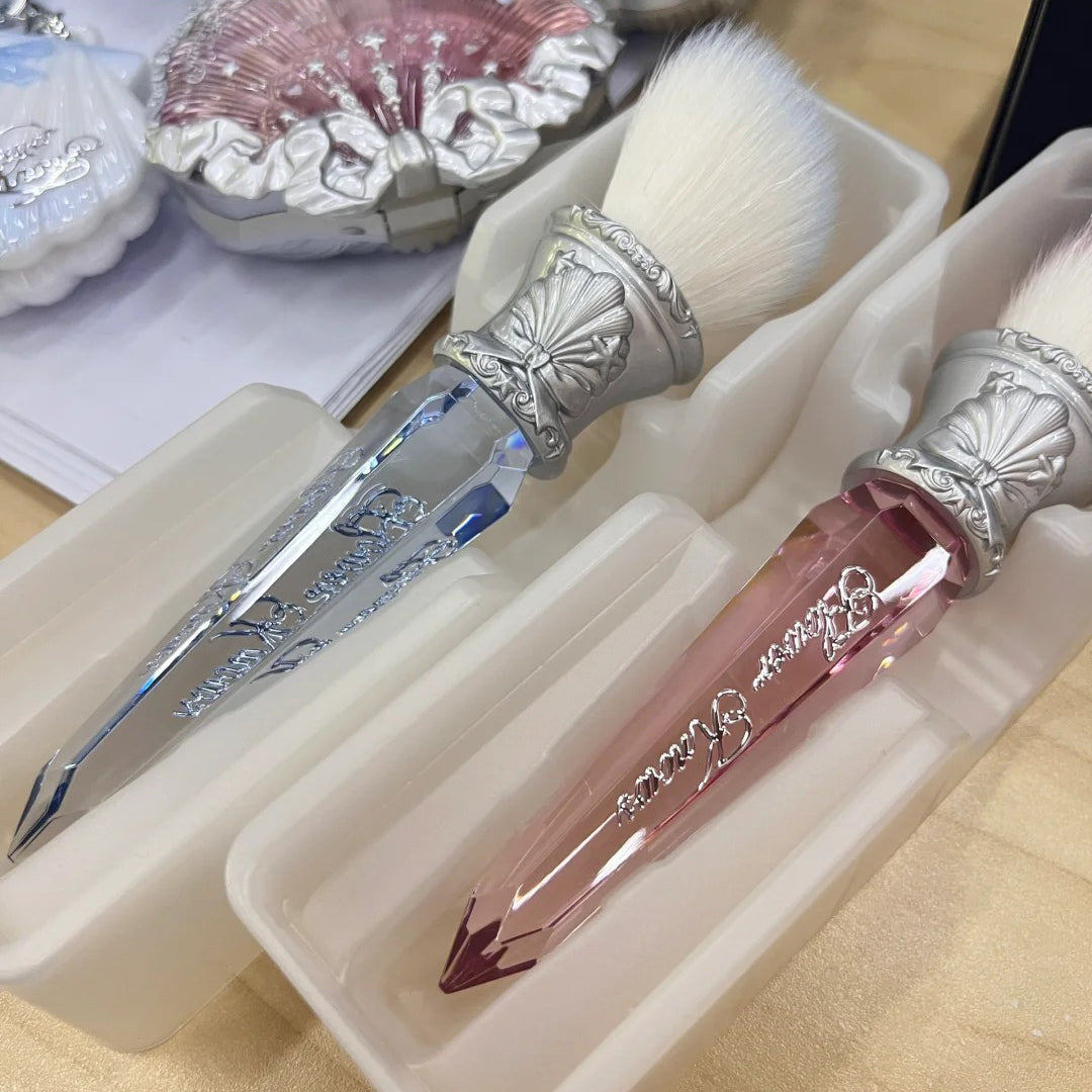 Flower Knows Shells Jewel Angled Blush Brush Crystal Handle Contour Highlight Brush Vegan Cruelty Free Face Tool
