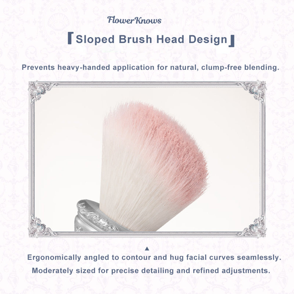 Flower Knows Shells Jewel Angled Blush Brush Crystal Handle Contour Highlight Brush Vegan Cruelty Free Face Tool