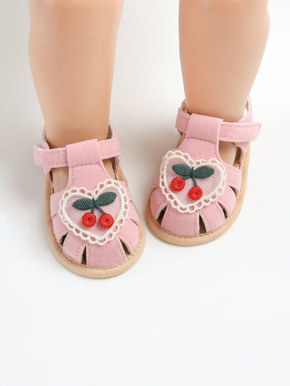 Summer Baby Girl Sandals with Cherry Design, Cloth Sole Newborn Shoes for First Walking, Toddler Style & Comfort