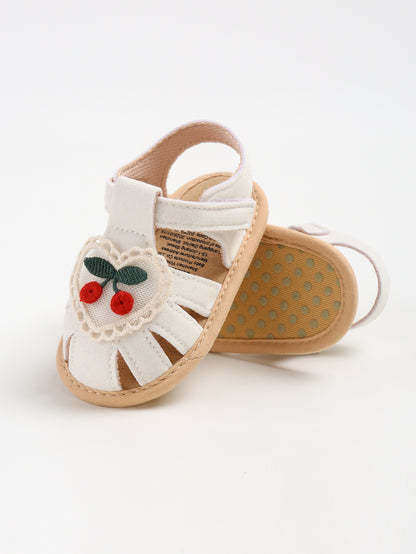 Summer Baby Girl Sandals with Cherry Design, Cloth Sole Newborn Shoes for First Walking, Toddler Style & Comfort