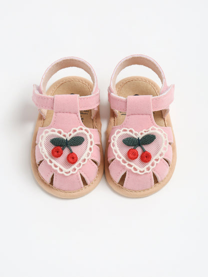 Summer Baby Girl Sandals with Cherry Design, Cloth Sole Newborn Shoes for First Walking, Toddler Style & Comfort