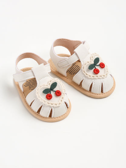 Summer Baby Girl Sandals with Cherry Design, Cloth Sole Newborn Shoes for First Walking, Toddler Style & Comfort