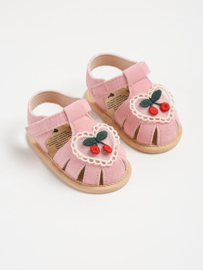 Summer Baby Girl Sandals with Cherry Design, Cloth Sole Newborn Shoes for First Walking, Toddler Style & Comfort