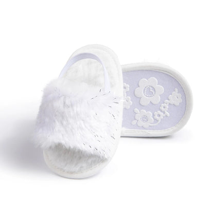 Meckior Baby Boys Girls Sandals, Fluffy Baby Shoes with Soft Cotton Sole, Anti-Slip Toddler First Walkers & Indoor Baby