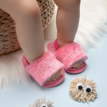 Meckior Baby Boys Girls Sandals, Fluffy Baby Shoes with Soft Cotton Sole, Anti-Slip Toddler First Walkers & Indoor Baby