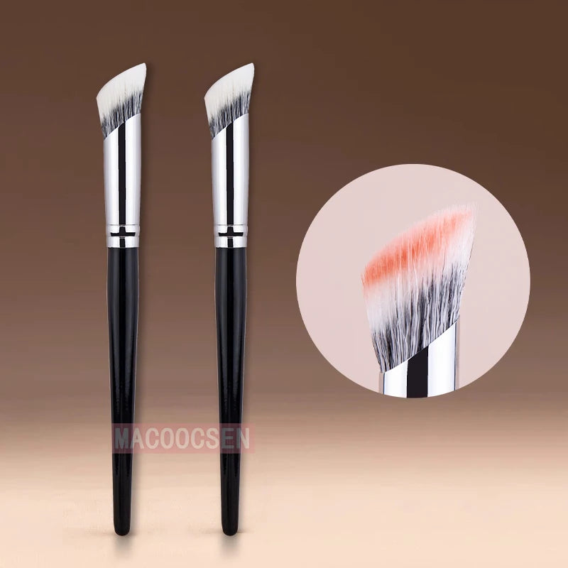 Angled Blush Brush Duo Fiber Goat Hair Stippling Diffusion Powder Liquid Blusher Makeup Brush Beauty Tool