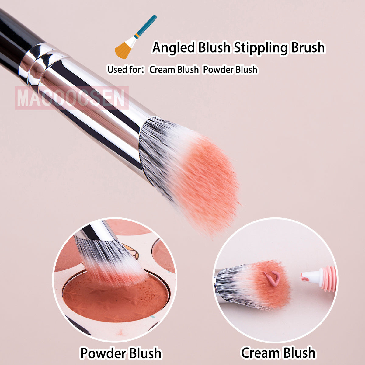 Angled Blush Brush Duo Fiber Goat Hair Stippling Diffusion Powder Liquid Blusher Makeup Brush Beaut 2