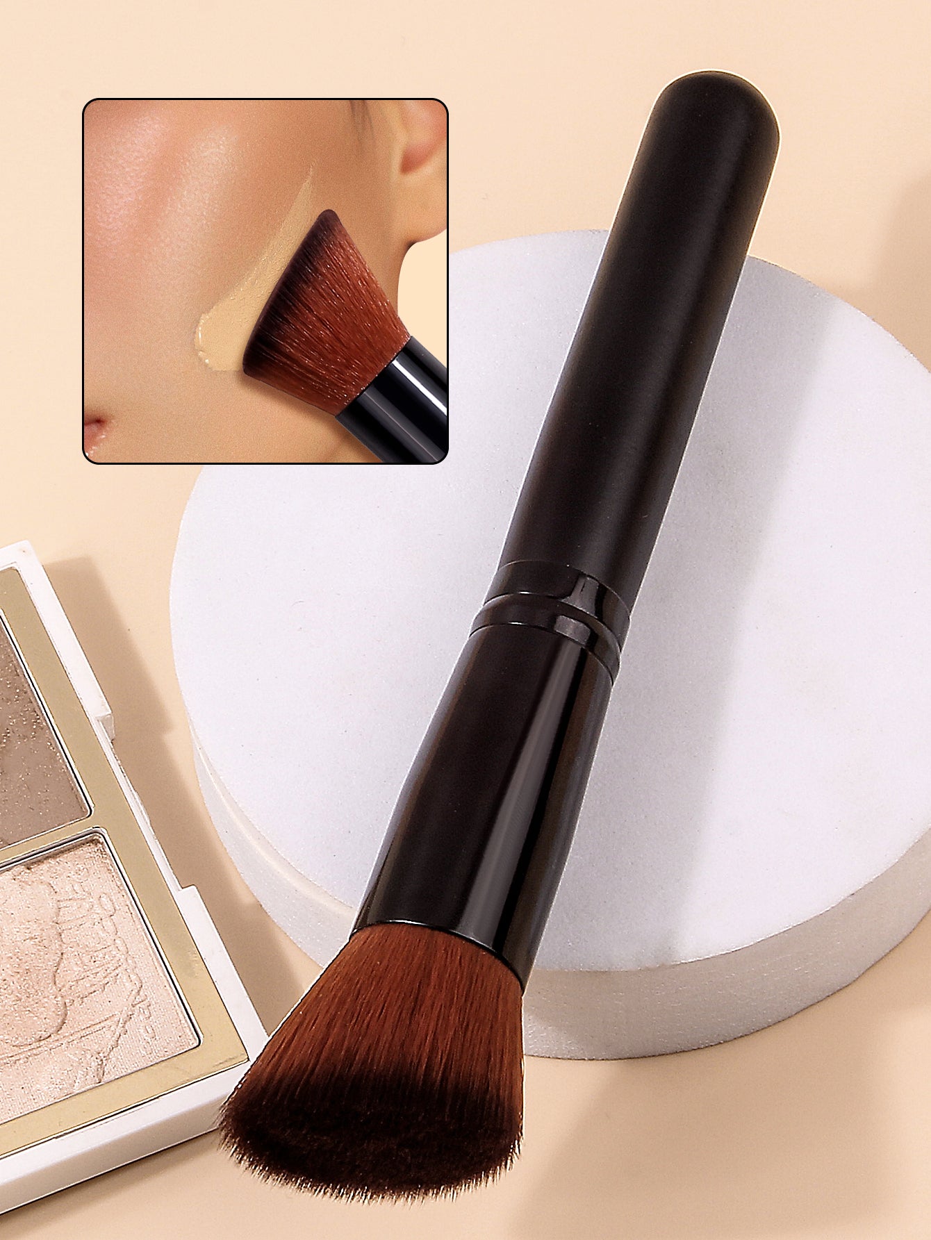 Angled Foundation Blush Brush Multipurpose Tool for Liquid Cream and Powder, Beginner Friendly Travel Essential Makeup