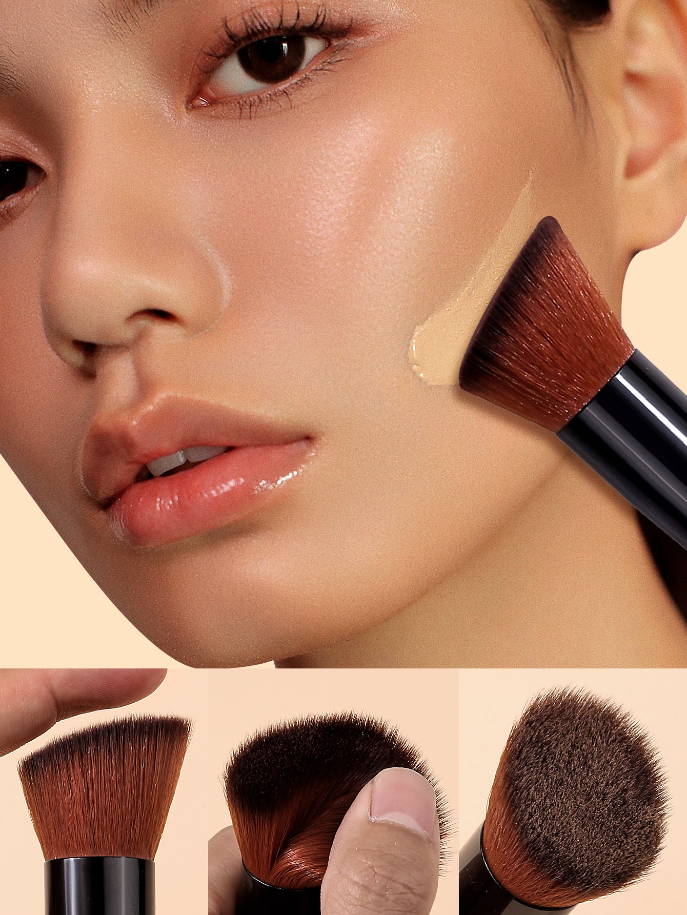 Angled Foundation Blush Brush Multipurpose Tool for Liquid Cream and Powder, Beginner Friendly Travel Essential Makeup