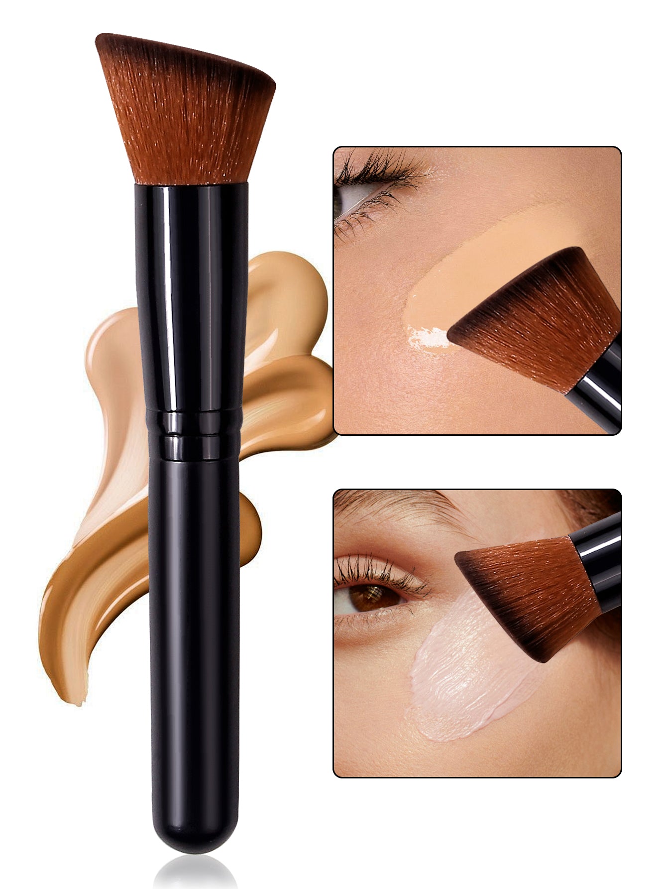 Angled Foundation Blush Brush Multipurpose Tool for Liquid Cream and Powder, Beginner Friendly Travel Essential Makeup