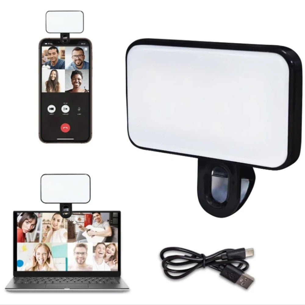 Portable Mini Selfie Fill Light, 3 Modes Adjustable Brightness Clip On, Rechargeable LED Ring Light for Phone Laptop