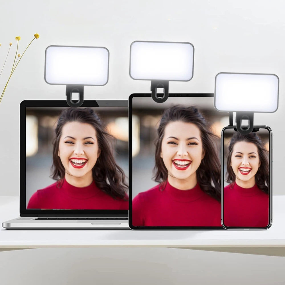 Portable Mini Selfie Fill Light, 3 Modes Adjustable Brightness Clip On, Rechargeable LED Ring Light for Phone Laptop