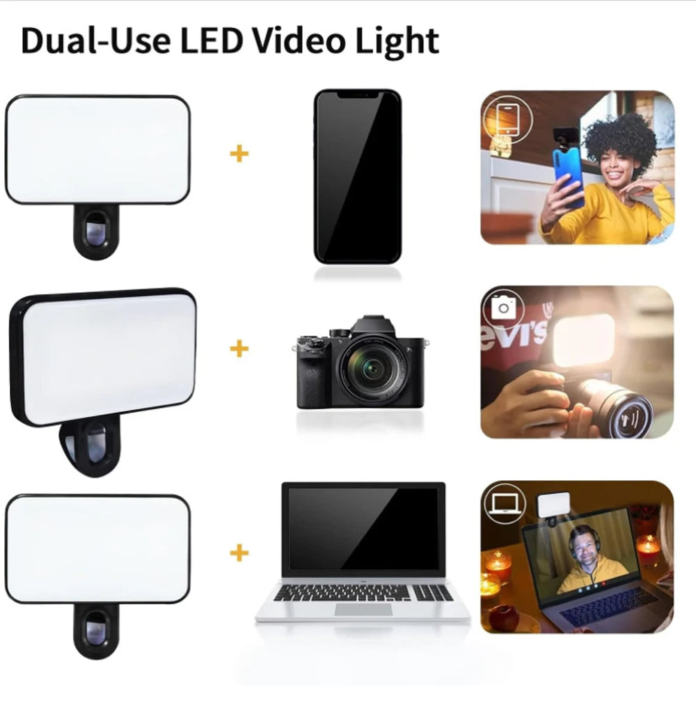 Portable Mini Selfie Fill Light, 3 Modes Adjustable Brightness Clip On, Rechargeable LED Ring Light for Phone Laptop