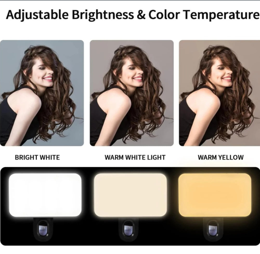 Portable Mini Selfie Fill Light, 3 Modes Adjustable Brightness Clip On, Rechargeable LED Ring Light for Phone Laptop