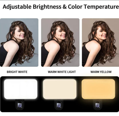 Portable Mini Selfie Fill Light, 3 Modes Adjustable Brightness Clip On, Rechargeable LED Ring Light for Phone Laptop