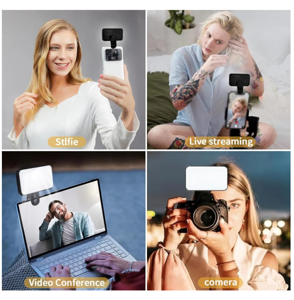 Portable Mini Selfie Fill Light, 3 Modes Adjustable Brightness Clip On, Rechargeable LED Ring Light for Phone Laptop