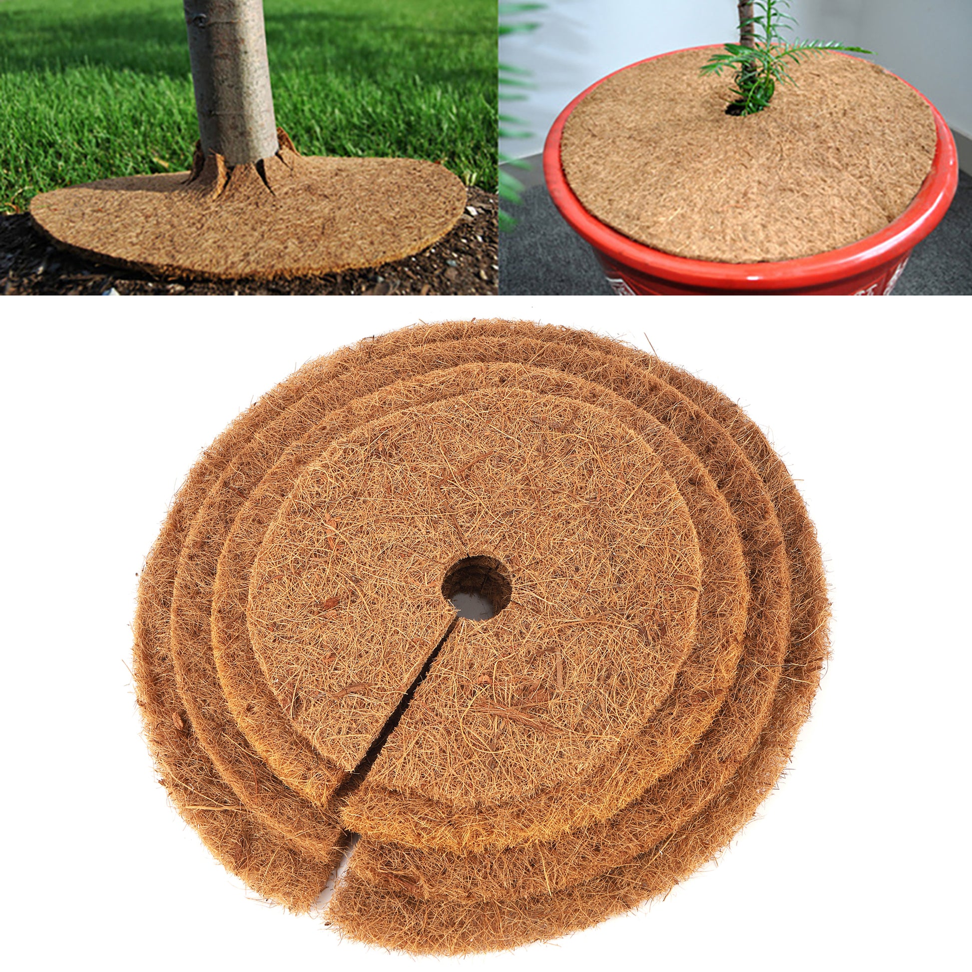 Natural Coconut Fiber Tree Mulch Mat Cover Protector Flower Pot Disc Pad, Weed Control, Moisture Retention & Insulating