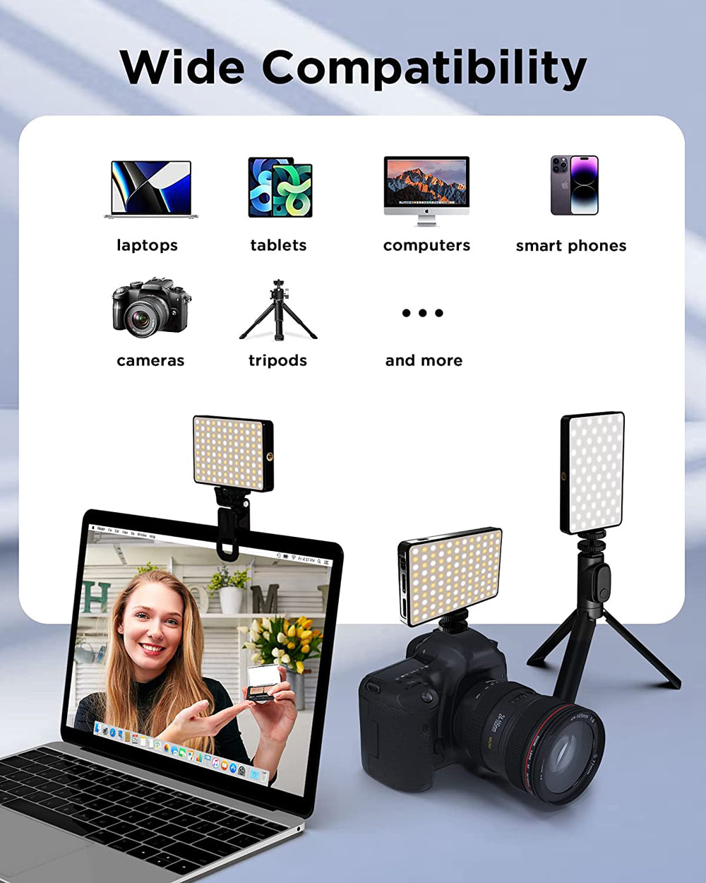 LED Selfie Light 120 LEDs Rechargeable Clip Light With 3 Light Modes Ring Light For Phone IPad Lapt 3