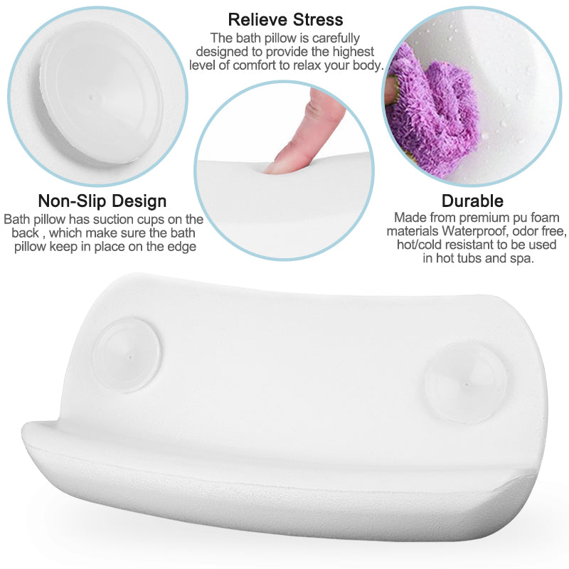 Non-Slip SPA Bath Pillow Headrest, Soft Waterproof Bathtub Cushion with Strong Suction Cups, Easy-Clean Bath Pillows