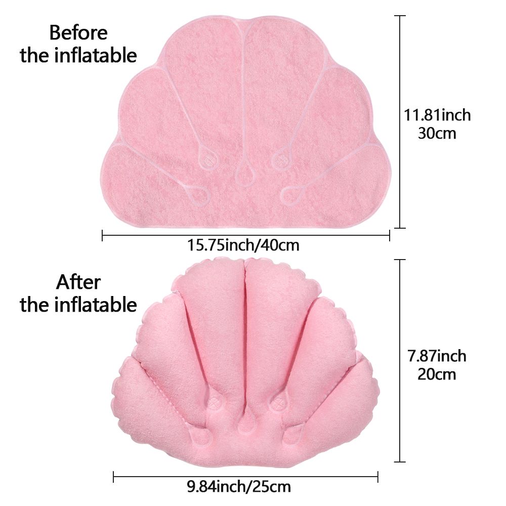 Inflatable Soft Spa Neck Bath Pillow With Suction Cups, Terry Cloth Fan-Shaped Neck Support Pillow Bathtub Cushion
