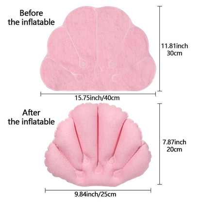 Inflatable Soft Spa Neck Bath Pillow With Suction Cups, Terry Cloth Fan-Shaped Neck Support Pillow Bathtub Cushion