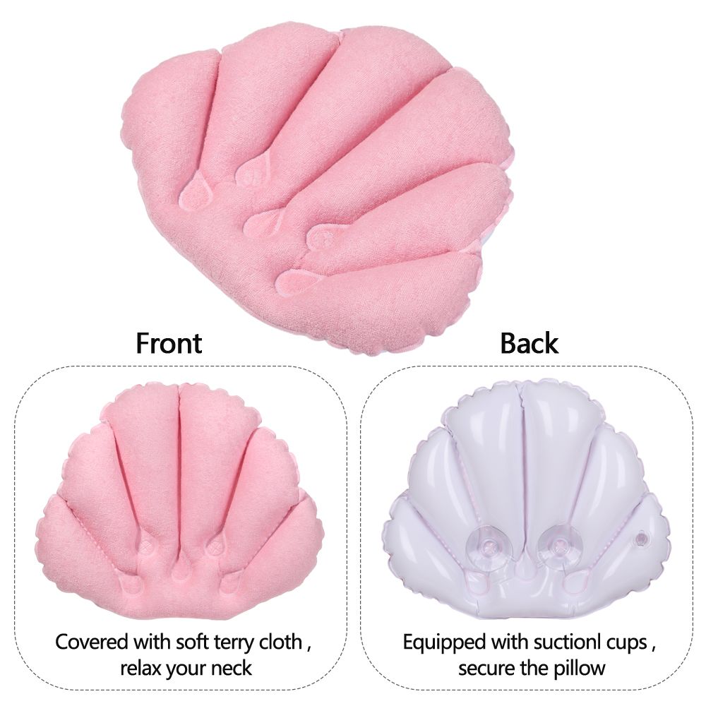 Inflatable Soft Spa Neck Bath Pillow With Suction Cups, Terry Cloth Fan-Shaped Neck Support Pillow Bathtub Cushion
