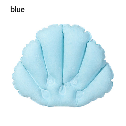 Inflatable Soft Spa Neck Bath Pillow With Suction Cups, Terry Cloth Fan-Shaped Neck Support Pillow Bathtub Cushion