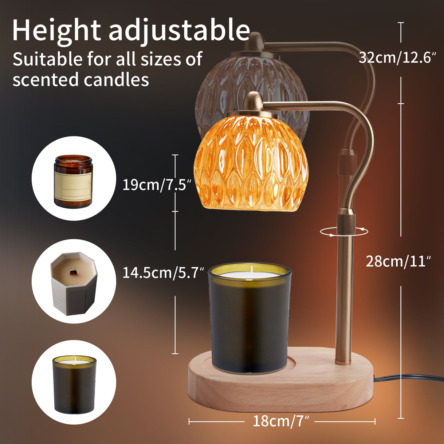 Retro Candle Warmer Table Lamp, Aromatherapy Lamp with Dimmer, Timer, Adjustable Height for Scented Candle Decor