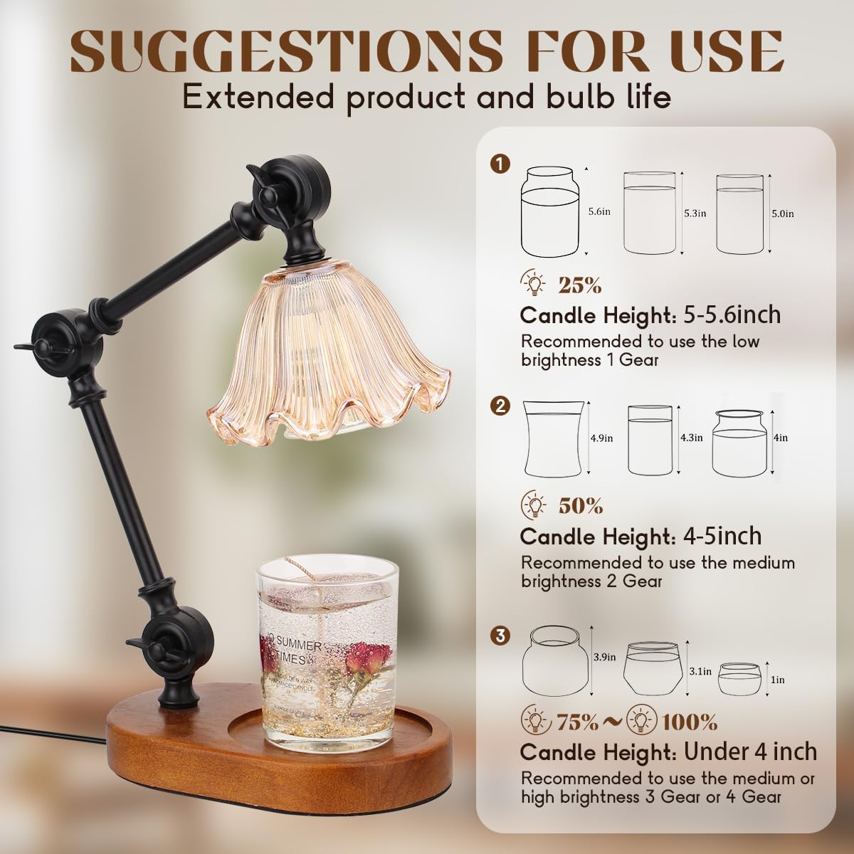 Adjustable Candle Warmer Lamp, Dimmable Timer, Wax Melts Warmer for Jar Candles, Home Decor, Birthday Gift Idea