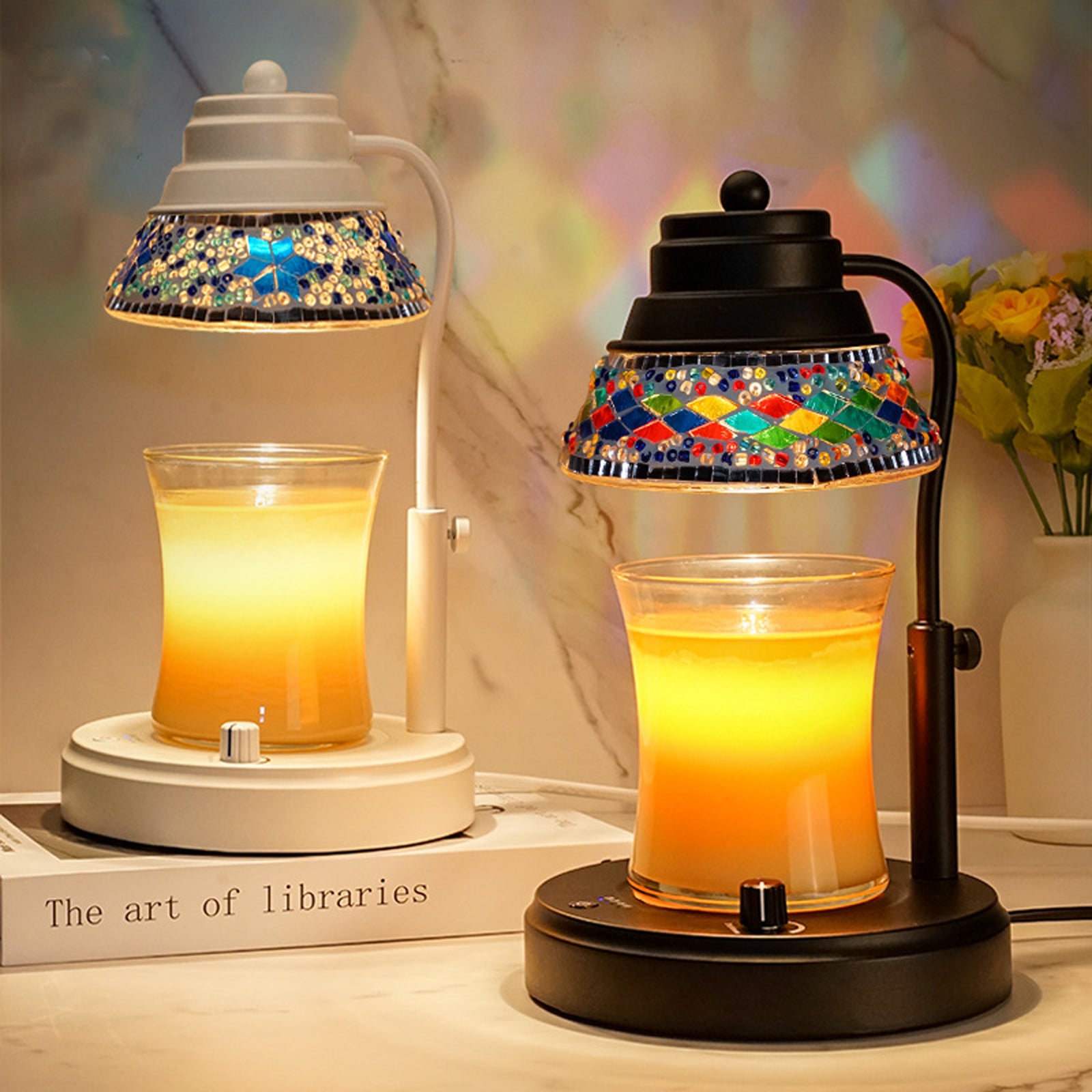 Diamond Lampshape Wax Melting Lamp, Colorful Candle Warmer Lamp With Timer and Dimmer, Adjustable Height Lattern