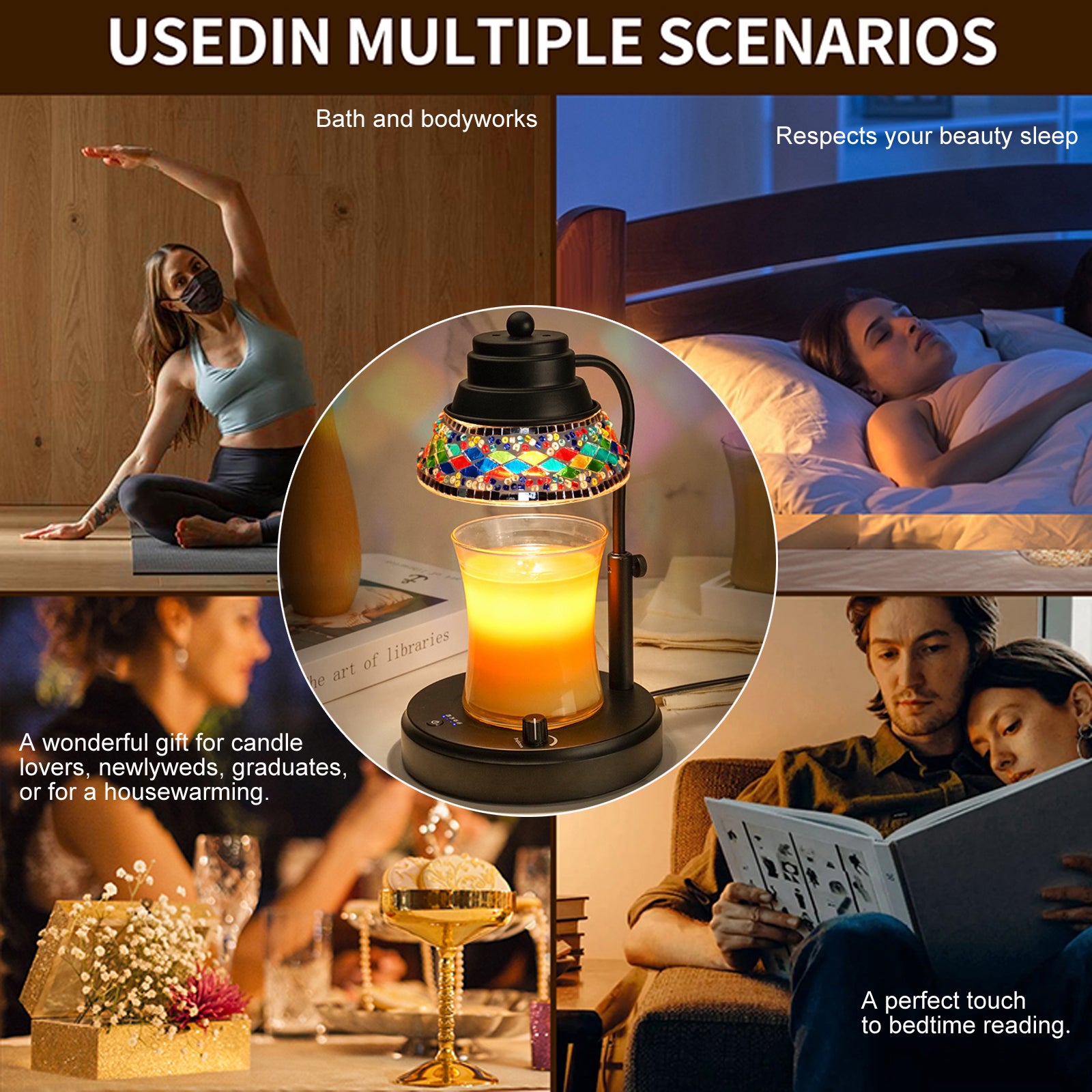 Diamond Lampshape Wax Melting Lamp, Colorful Candle Warmer Lamp With Timer and Dimmer, Adjustable Height Lattern