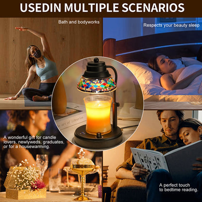 Diamond Lampshape Wax Melting Lamp, Colorful Candle Warmer Lamp With Timer and Dimmer, Adjustable Height Lattern