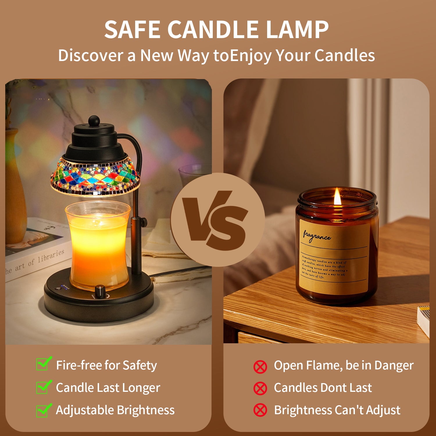 Diamond Lampshape Wax Melting Lamp, Colorful Candle Warmer Lamp With Timer and Dimmer, Adjustable Height Lattern