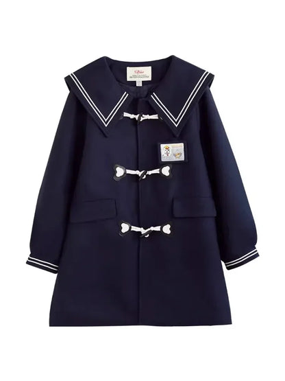 Women JK Preppy Style Thick Warm Winter Original Navy Collar Woolen Coat, Long Peacoat Overcoat Dress Coat