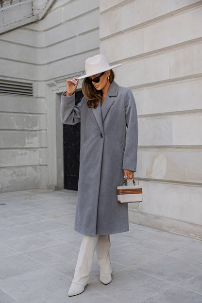 Womens Winter Trench Coat Notched Lapel, Mid-Long One Button Pea Coat, Casual Work Office Overcoat Jacket with Pockets