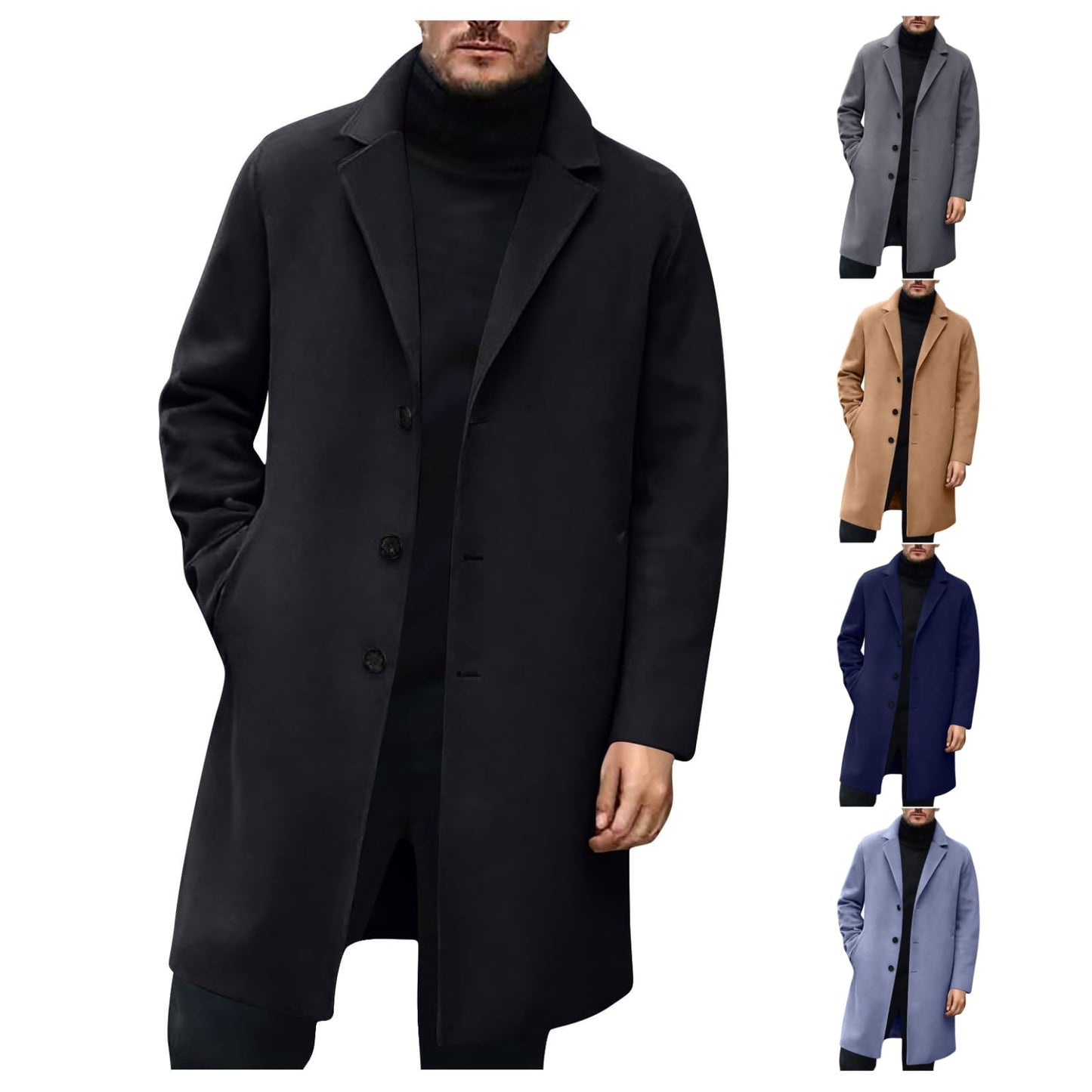 High Quality Men's Wool Jacket Luxurious Brand Clothing, Men Wool Blends Coats Trench Pea Coat, Spring Winter