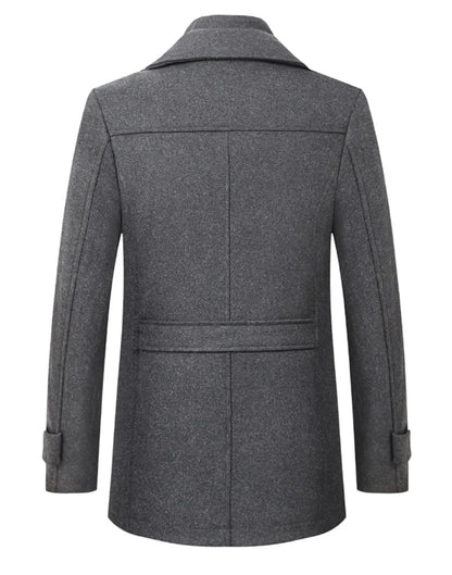 Mens Woolen Pea Coat 2023 Autumn Winter, Double Collar Overcoat for Men, Stylish Warm Menswear Trench Coat