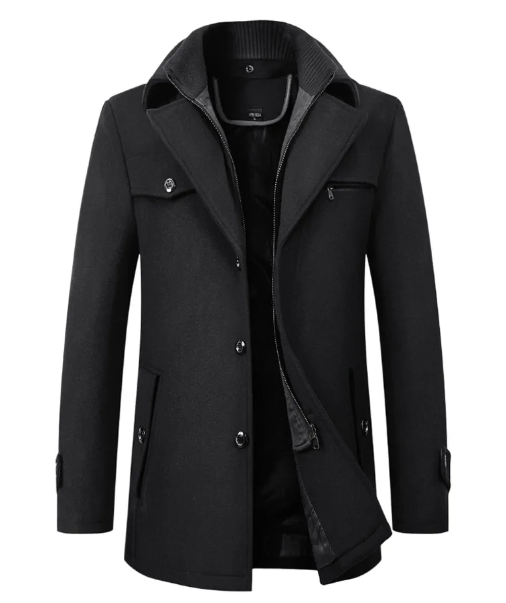 Mens Woolen Pea Coat 2023 Autumn Winter, Double Collar Overcoat for Men, Stylish Warm Menswear Trench Coat