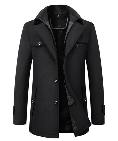 Mens Woolen Pea Coat 2023 Autumn Winter, Double Collar Overcoat for Men, Stylish Warm Menswear Trench Coat