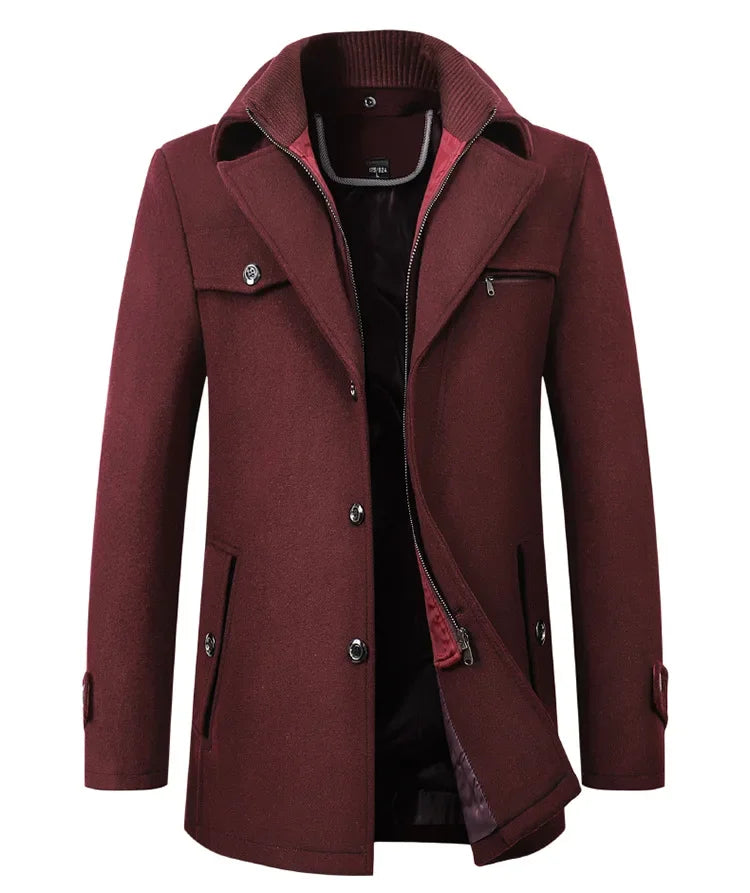Mens Woolen Pea Coat 2023 Autumn Winter, Double Collar Overcoat for Men, Stylish Warm Menswear Trench Coat