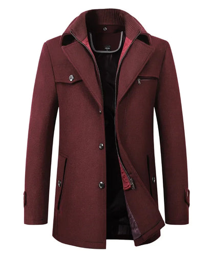 Mens Woolen Pea Coat 2023 Autumn Winter, Double Collar Overcoat for Men, Stylish Warm Menswear Trench Coat