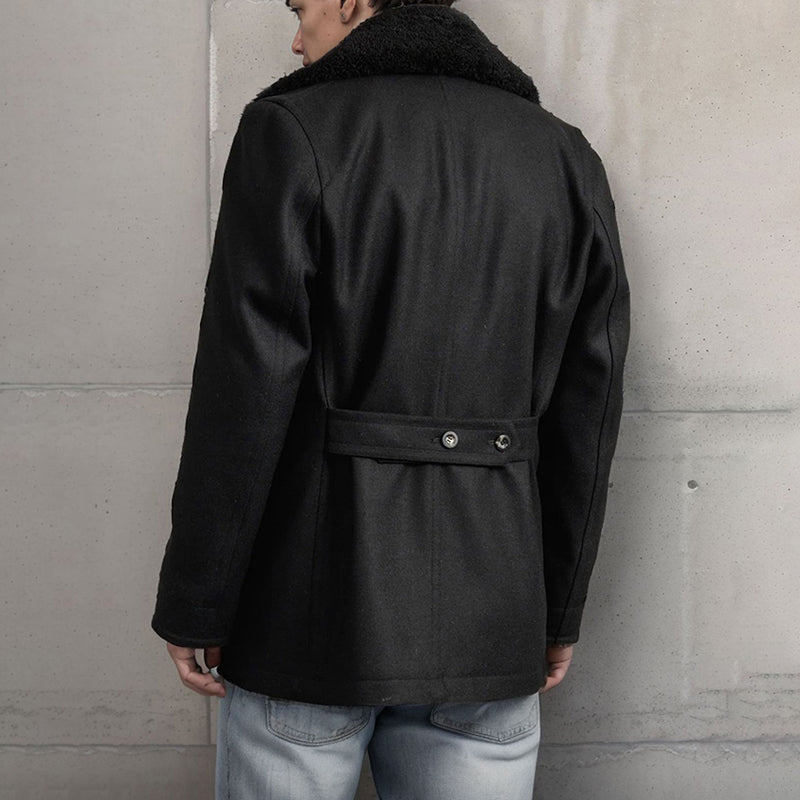 Stylish Mens Wool Pea Coat With Contrast Detail Double Breasted Design And Warm Long Sleeves Smart  2