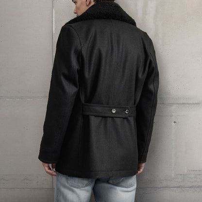 Stylish Mens Wool Pea Coat With Contrast Detail Double Breasted Design And Warm Long Sleeves Smart  2