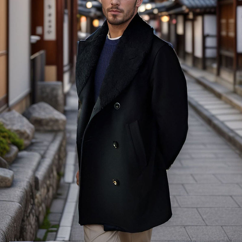Stylish Mens Wool Pea Coat With Contrast Detail Double Breasted Design And Warm Long Sleeves Smart  3